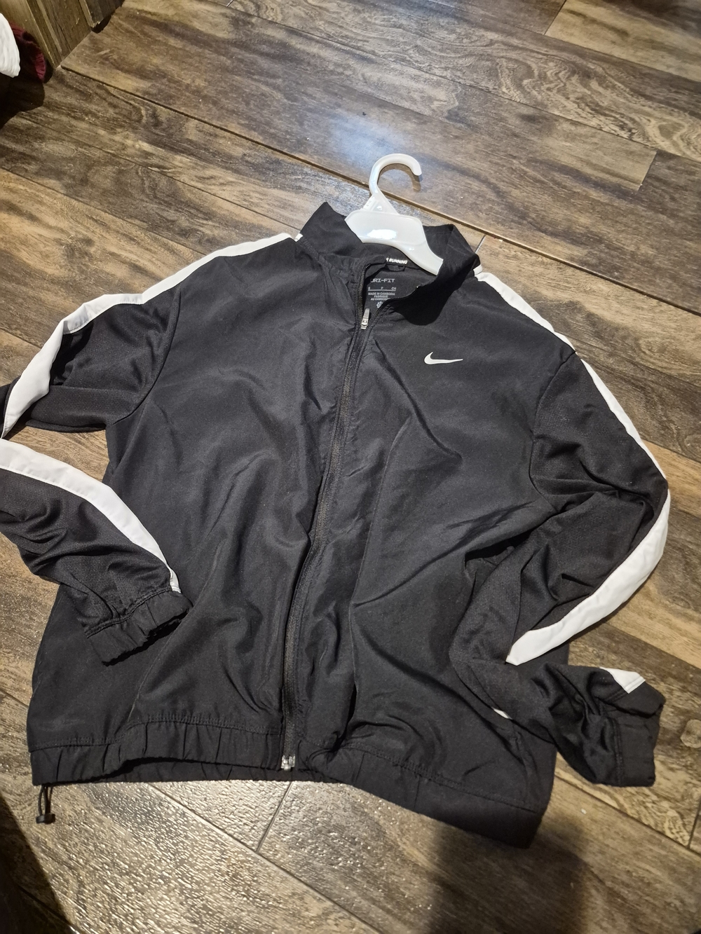 Nike Black Windbreaker Jacket with White Sleeve Stripes